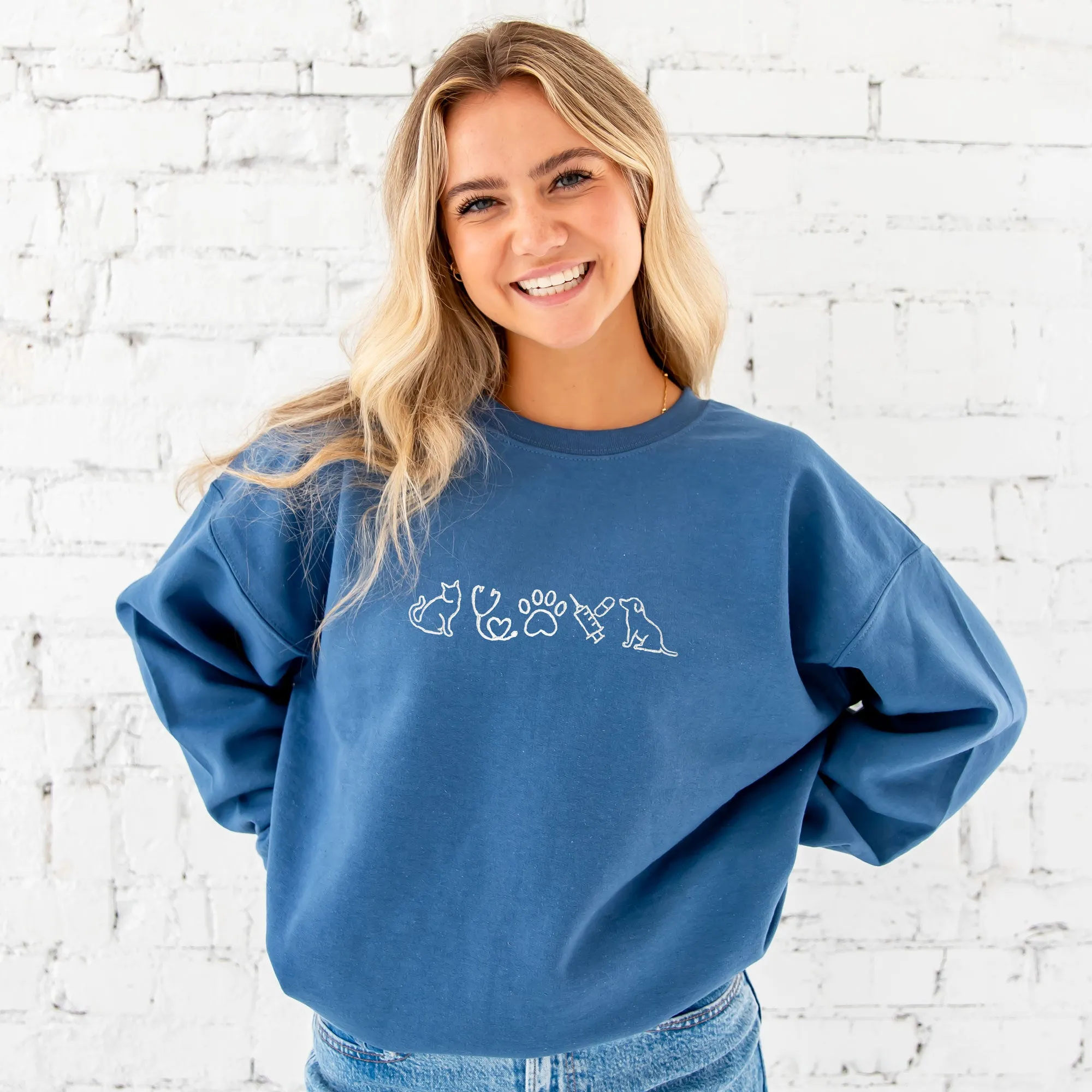 Custom Veterinarian Icon Embroidered Crewneck Sweatshirt