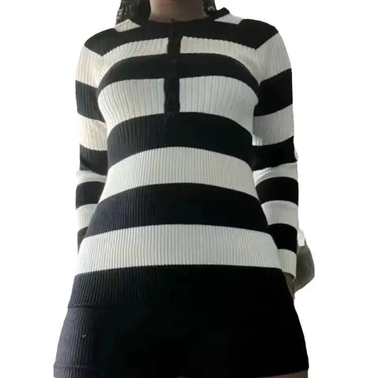 Darianrojas grunge outfits Commuter Contrast Color Striped Top Autumn Casual All-Match Loose Slimming Sweater