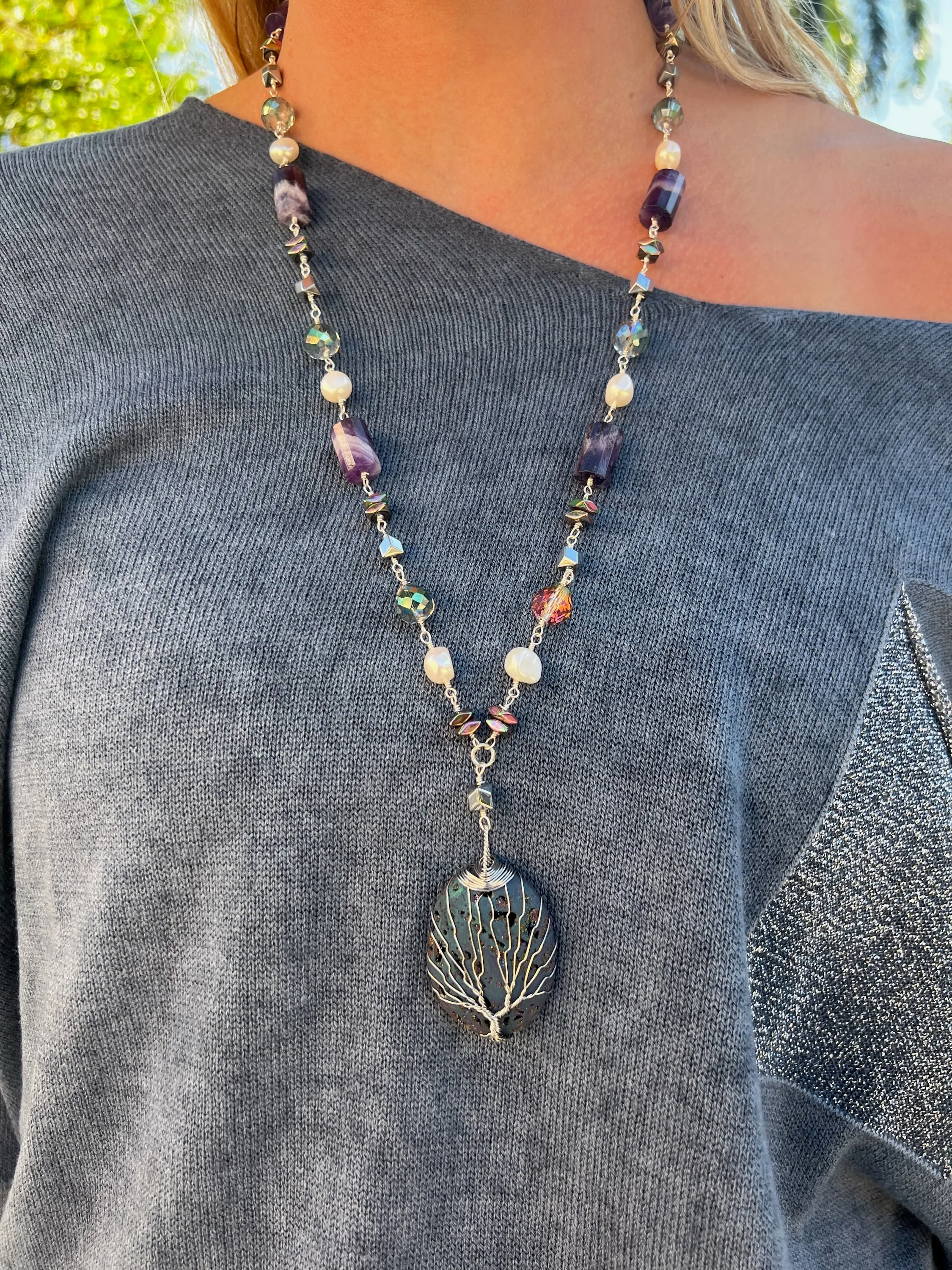 Druzy Agate Tree of Life Necklace