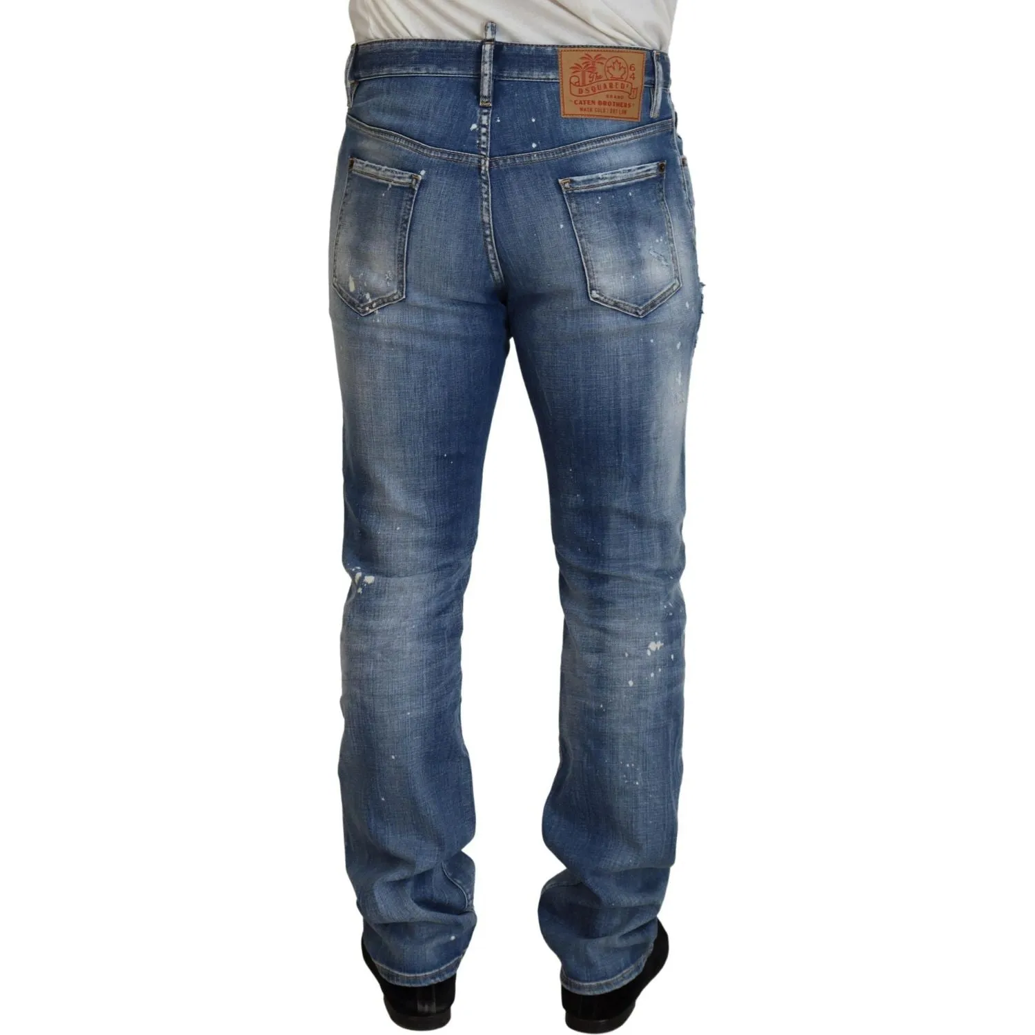 Dsquared² Blue Washed Tattered Straight Fit Casual Denim Jeans