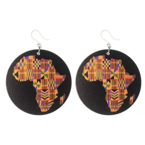 Exaggerated Wooden Africa Fabric Dangles Hypoallergenic Earrings for Sensitive Ears Made with Plastic Posts