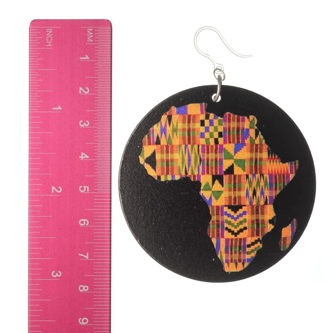 Exaggerated Wooden Africa Fabric Dangles Hypoallergenic Earrings for Sensitive Ears Made with Plastic Posts