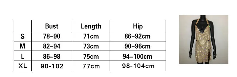 Gold Silver Rhinestone Tassel Chain Dress Women Hip High Split Luxury Party Halter Beach Nightclub Dress