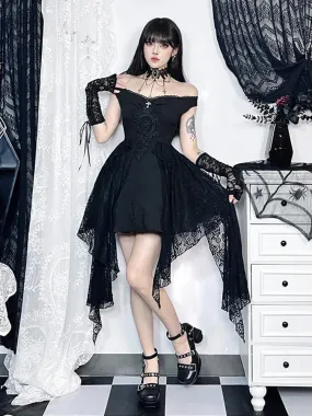 Gothic Black Corsets Partywear Harajuku Aesthetic Folds Women A-Line Shoulder Grunge Ball Gown Off Vintage Gown