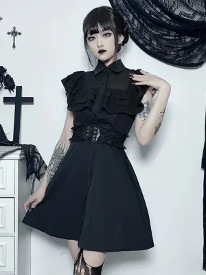 Gothic Mall Harajuku E Girl Mesh Patchwork Black Slim A Line Sexy Party Grunge Streetwear Gothic Dress