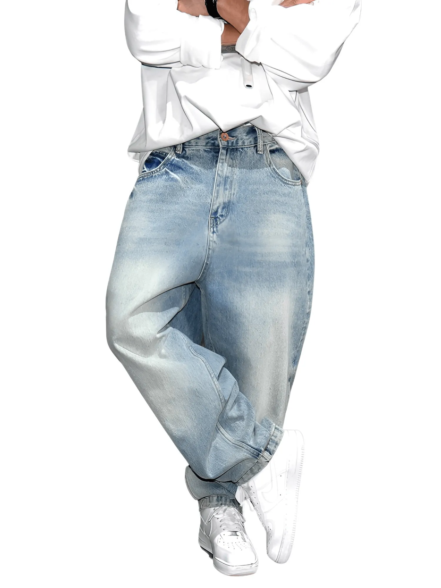 High Quality Vintage Light Blue Baggy Jeans Men's Clothing Fashion Denim Pants Streetwear Skateboard Jeans