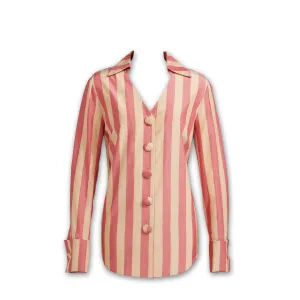 J. Peterman Women's Striped Taffeta Blouse in Cream and Pink