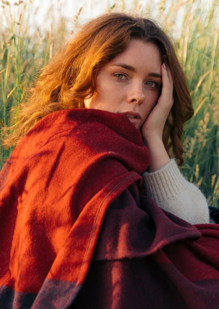 John Hanly Lambswool Cape | Rust Wine Block