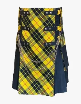 KILT IN BLACK DESIGN WITH TARTAN FRONT APRON