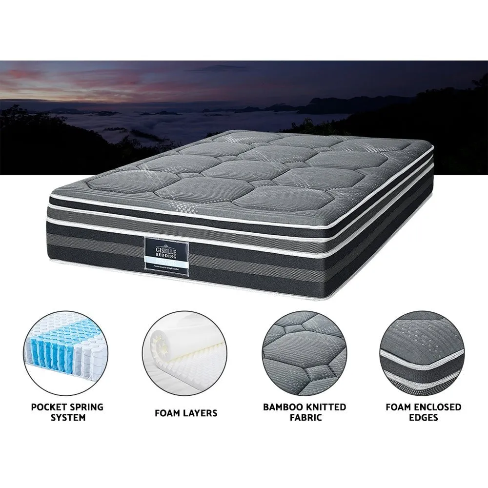 King Ultra Package | Henley LED Bed Black, 2 x LED Bedside Tables, Platinum Series Dual Euro Top Mattress, Pillowtop Mattress Topper & 4 x Pillows