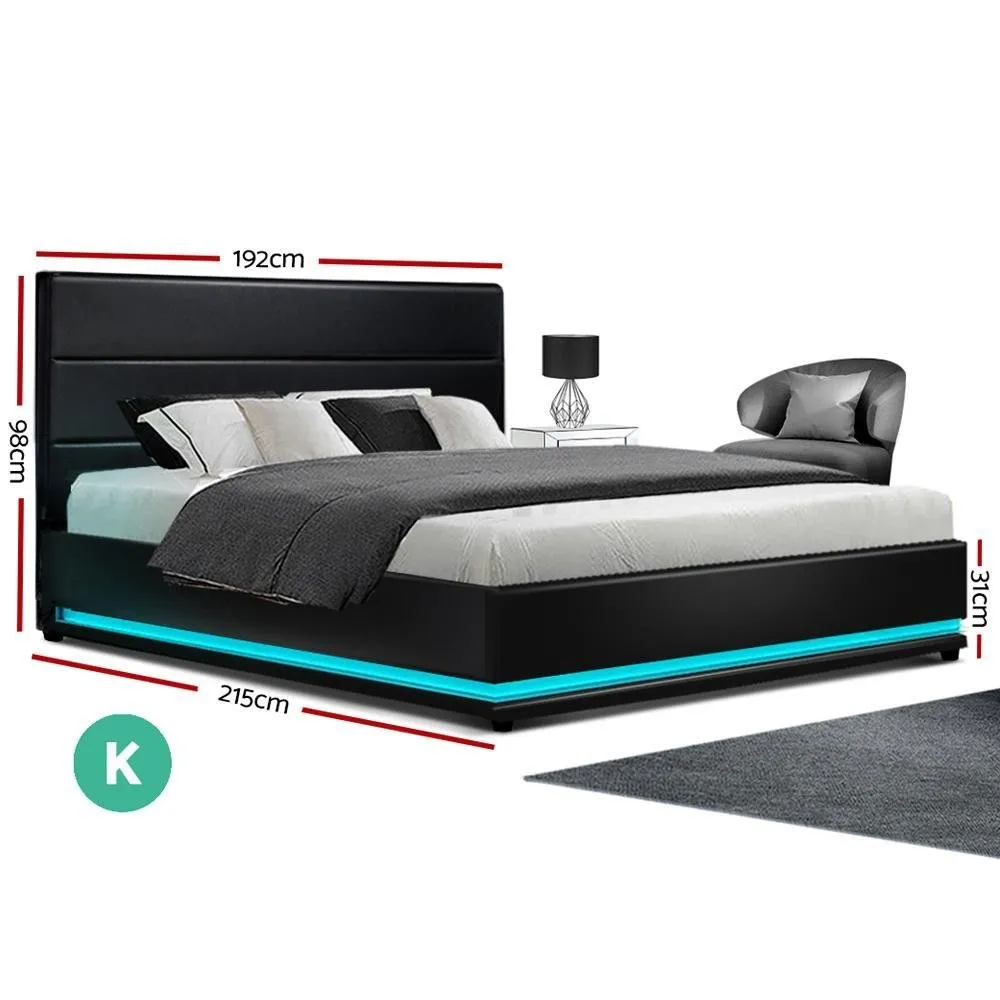 King Ultra Package | Henley LED Bed Black, 2 x LED Bedside Tables, Platinum Series Dual Euro Top Mattress, Pillowtop Mattress Topper & 4 x Pillows