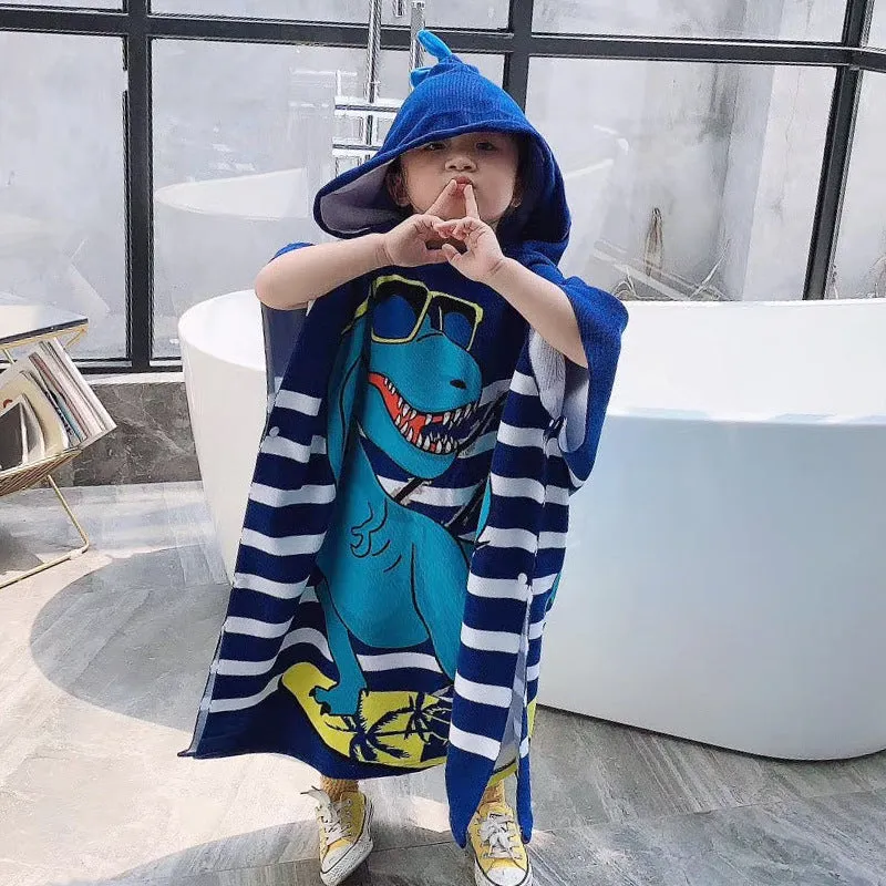 Large Children's Bath Towel Cape Reactive Printing Hooded Bathrobe Cloak Absorbent Wearable Bath Towels