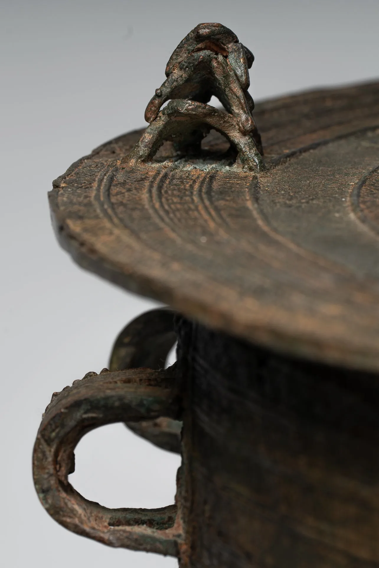 Large Rain Drum - Antique Vietnamese Style Bronze Free Standing Frog Rain Drum - 67cm/27"