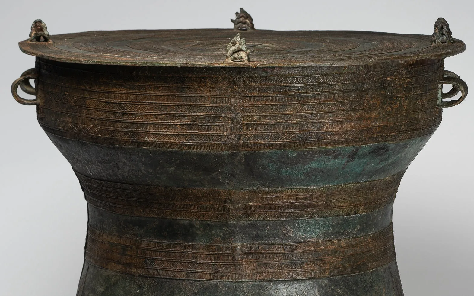 Large Rain Drum - Antique Vietnamese Style Bronze Free Standing Frog Rain Drum - 67cm/27"