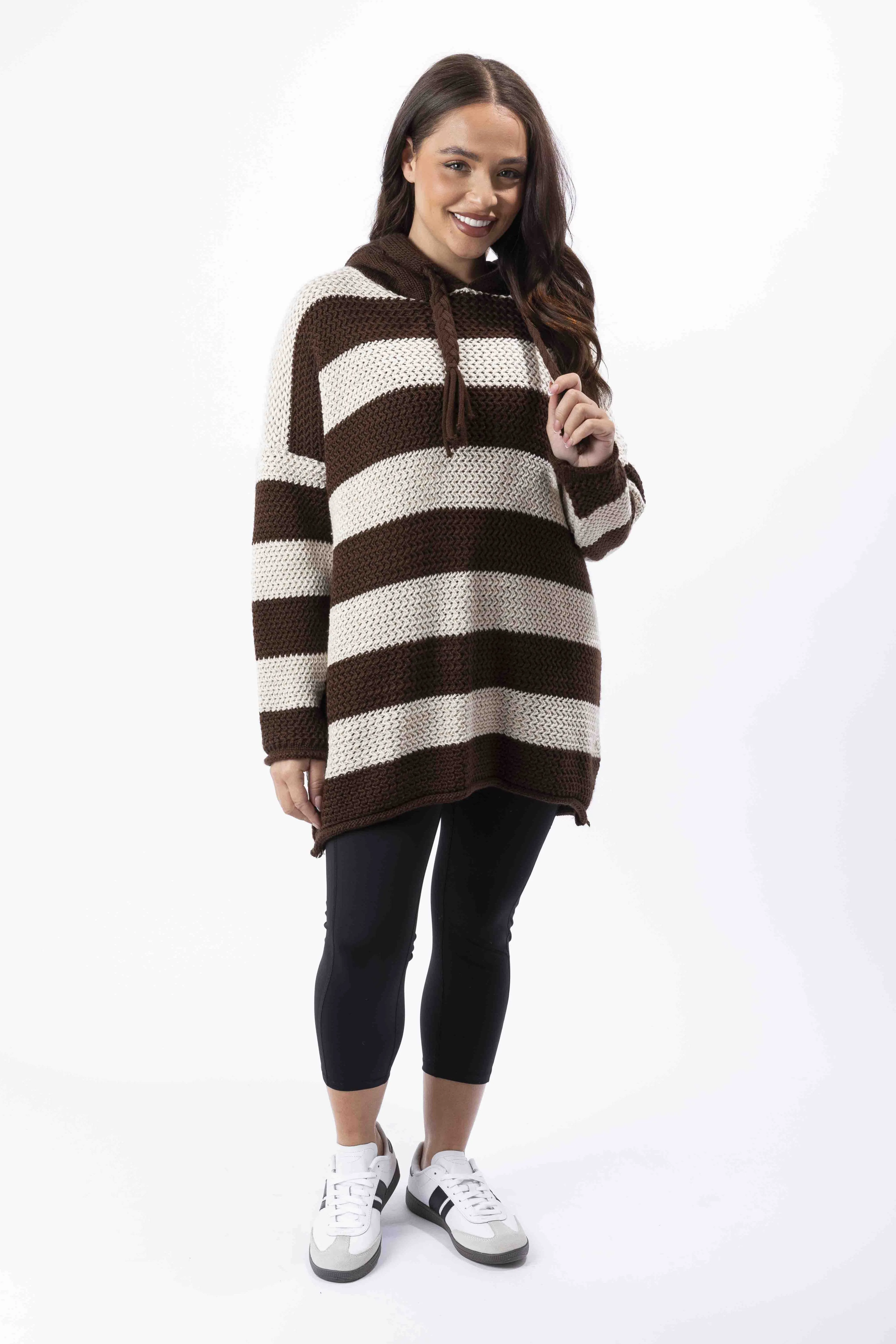 Large Stripes Pattern Hooded Pullover