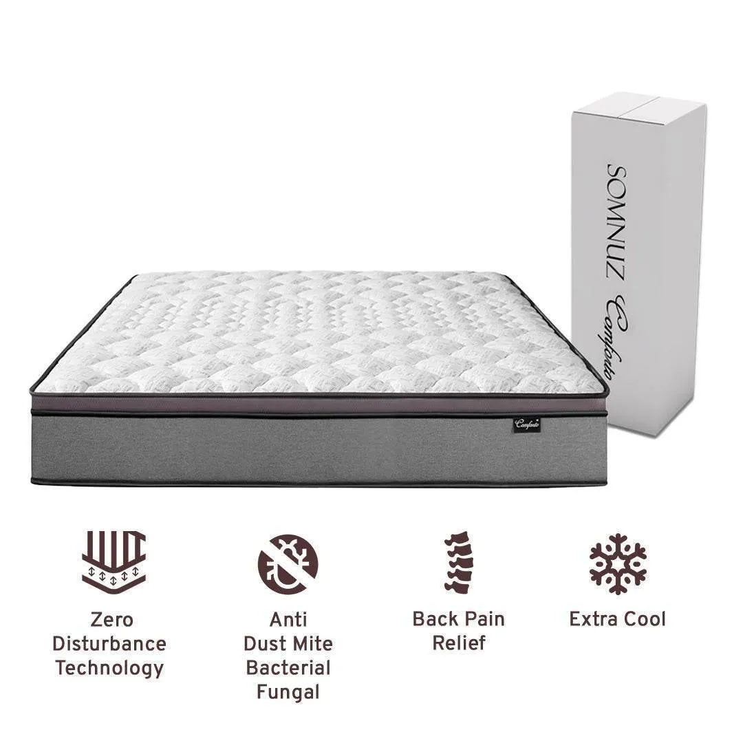 Manovel Grey Fabric Bed Frame (Water Repellent)   Somnuz® Comforto 10 Inch Bamboo Fabric Latex Individual Pocketed Spring Mattress