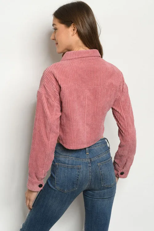 Mauve Pink Corduroy Crop Jacket