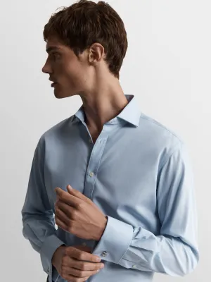 Max Performance Light Blue Twill Regular Fit Double Cuff Classic Collar Shirt