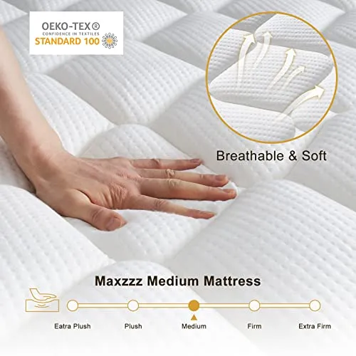 Maxzzz King Mattress in a Box, 12 Inch Euro Top Hybrid Mattress, Gel Memory Foam for Sleep Cool, Motion Isolating Individually Wrapped Coils, Firm Mattress for Back Pain Relief