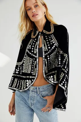 Maya Black Velvet Embellished Capelet Jacket