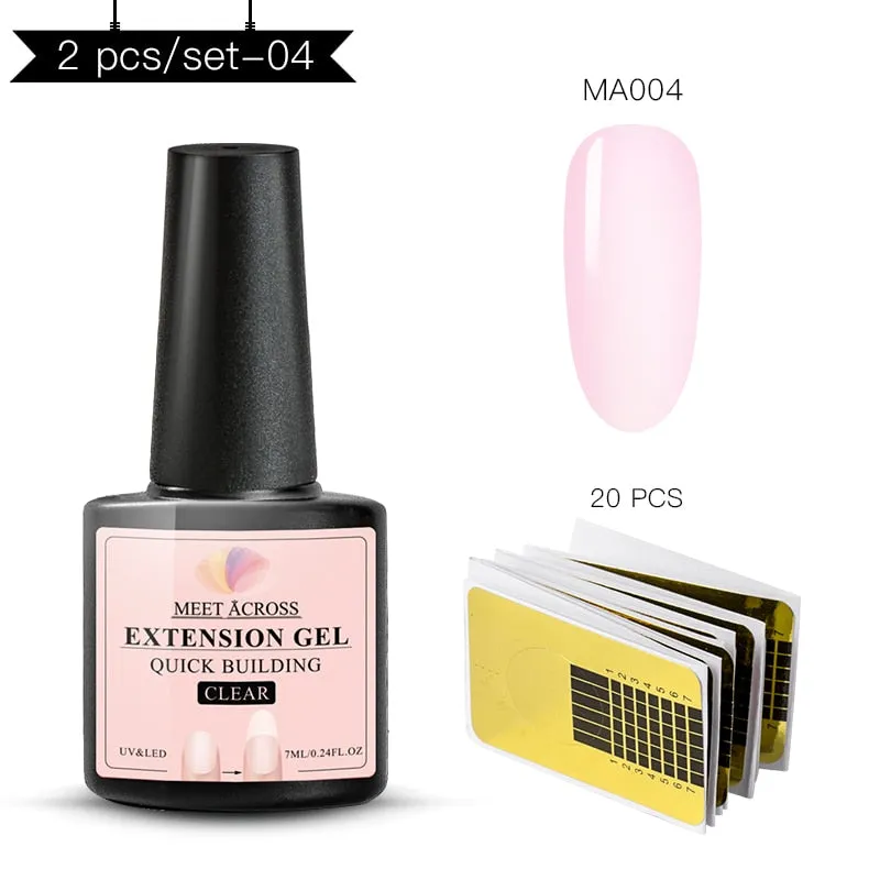 MEET ACROSS Poly Extention Gel Kits Nail Art French Nail Clear Pink Withe Colors Nail Tips Crystal UV Gel Slice Brush Nail