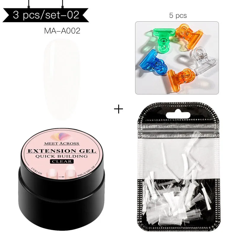 MEET ACROSS Poly Extention Gel Kits Nail Art French Nail Clear Pink Withe Colors Nail Tips Crystal UV Gel Slice Brush Nail