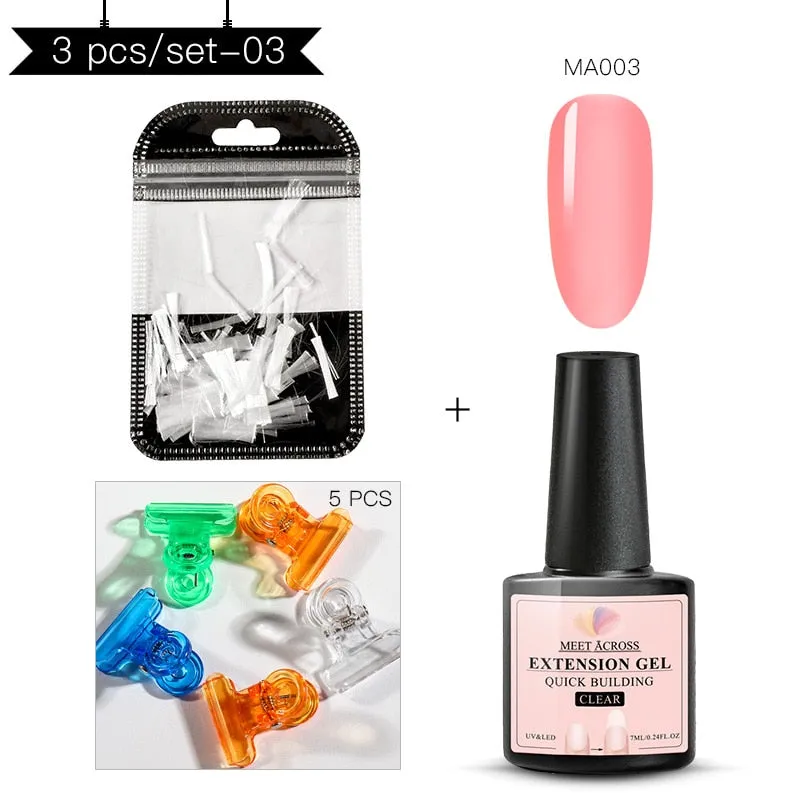 MEET ACROSS Poly Extention Gel Kits Nail Art French Nail Clear Pink Withe Colors Nail Tips Crystal UV Gel Slice Brush Nail