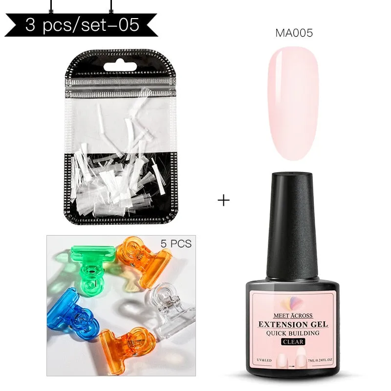 MEET ACROSS Poly Extention Gel Kits Nail Art French Nail Clear Pink Withe Colors Nail Tips Crystal UV Gel Slice Brush Nail