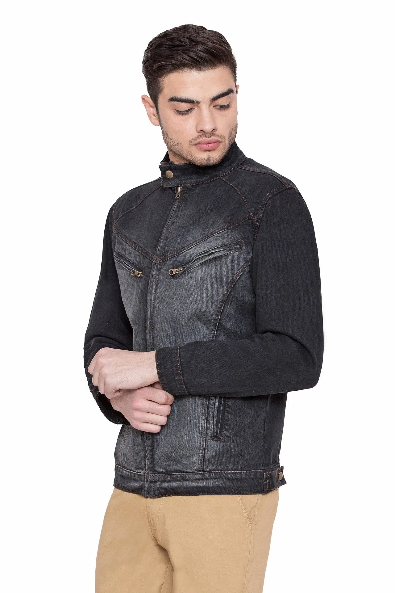 Men's Denim black Full Sleeve Jacket with Zip Closure