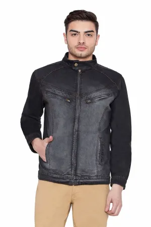 Men's Denim black Full Sleeve Jacket with Zip Closure