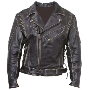 Men's Vintage Distressed Terminator Brando Biker Cowhide Leather Black Jacket