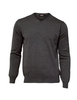 MERINO V-NECK MALE, 100% EXTRA FINE MERINOULL — GRAPHITE MARL