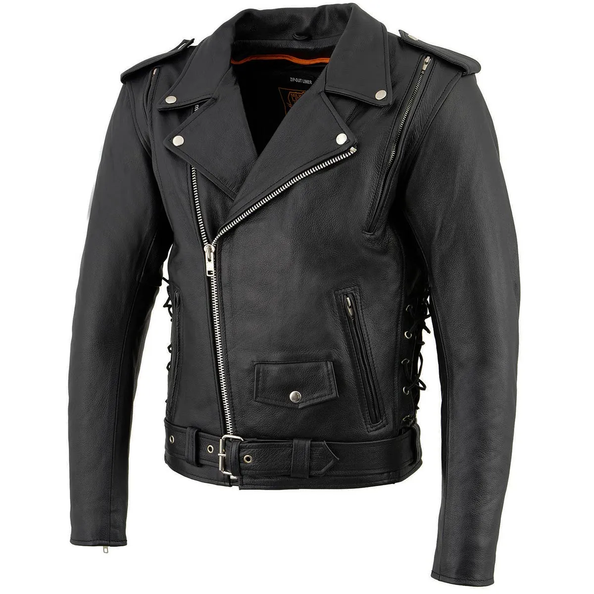 Milwaukee Leather LKM1775 Black Leather Motorcycle Jacket for Men, Thick Brando Style Biker Jacket w/ Side Lace