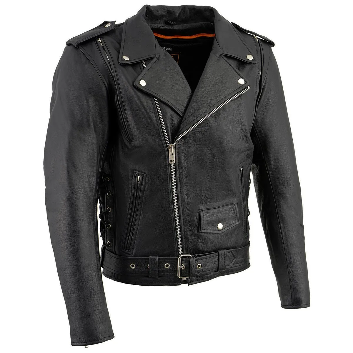 Milwaukee Leather LKM1775 Black Leather Motorcycle Jacket for Men, Thick Brando Style Biker Jacket w/ Side Lace