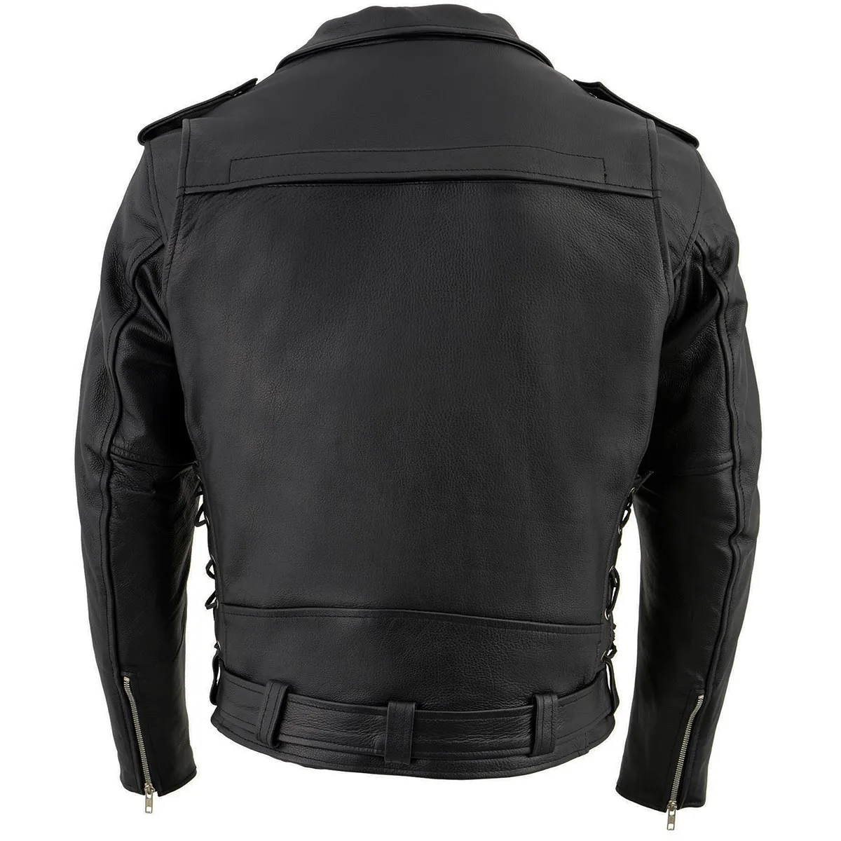 Milwaukee Leather LKM1775 Black Leather Motorcycle Jacket for Men, Thick Brando Style Biker Jacket w/ Side Lace