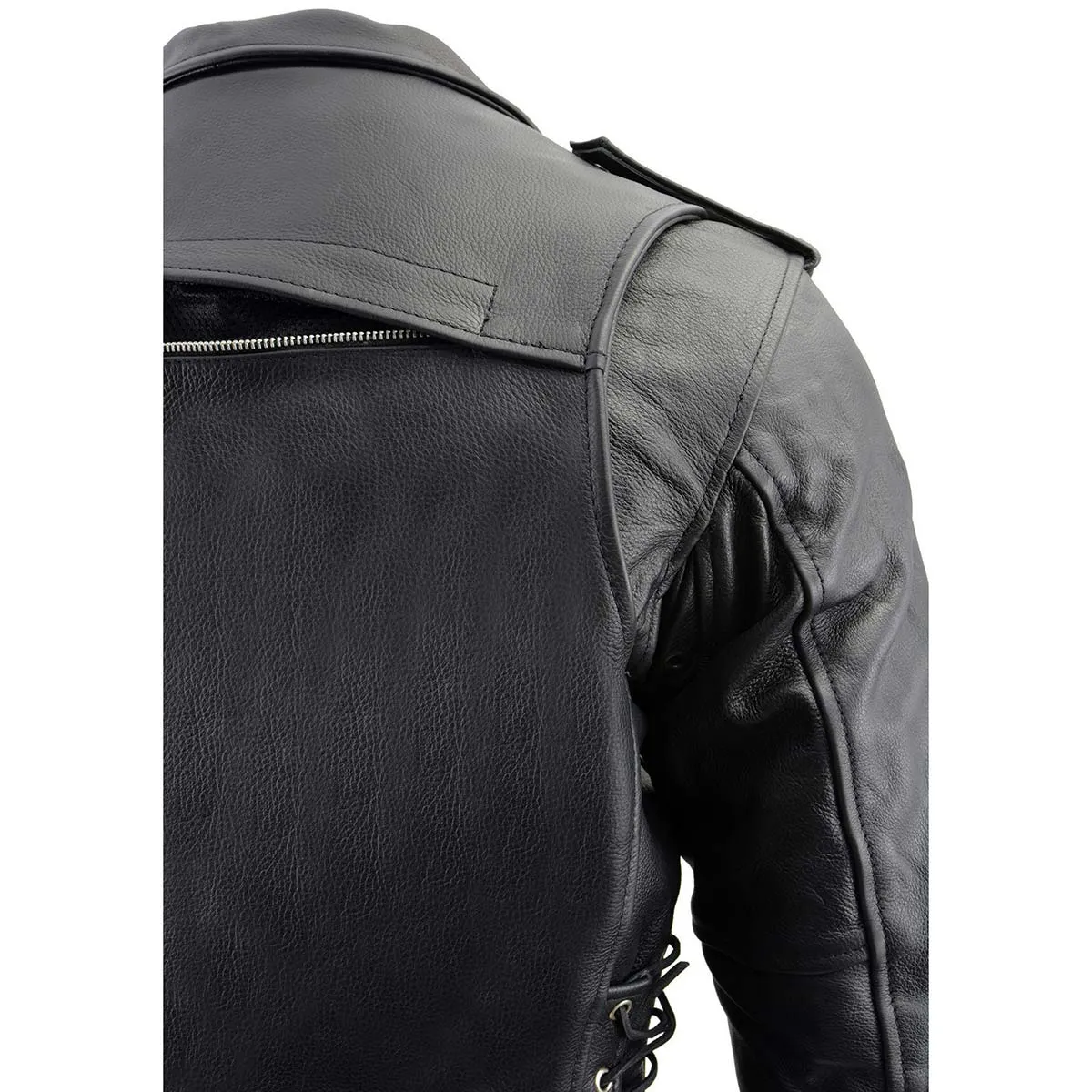 Milwaukee Leather LKM1775 Black Leather Motorcycle Jacket for Men, Thick Brando Style Biker Jacket w/ Side Lace