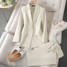 Monaco Women’s Business Suit Formal Outfit Jacket and Dress Pants Color Apricot White, Blue, Black in Size S, M, L, XL, 2XL, 3XL, 4XL Workplace Interview