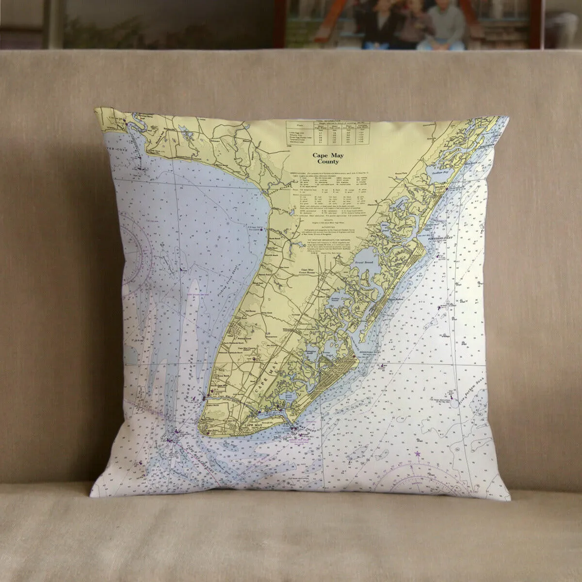 Nautical Chart Pillows, Cape May, New Jersey Coastal Map