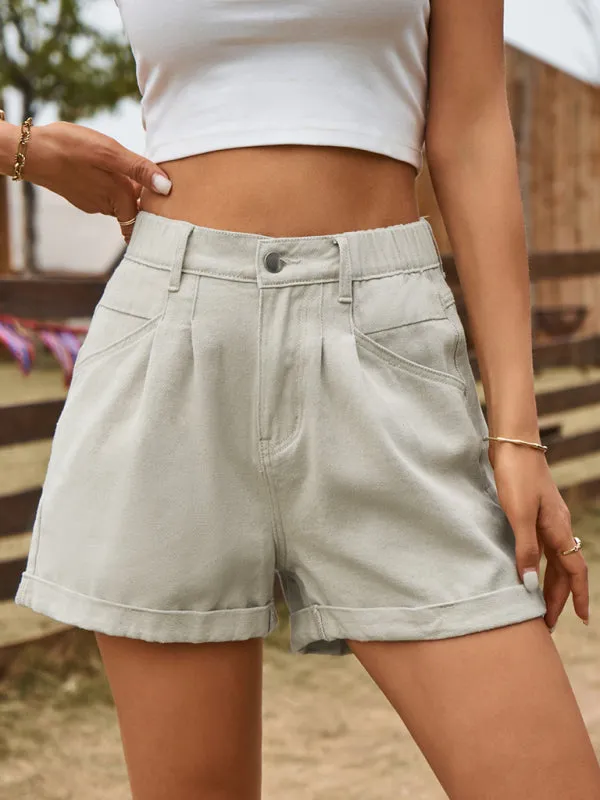 New summer all-match elastic waist design denim shorts casual pants