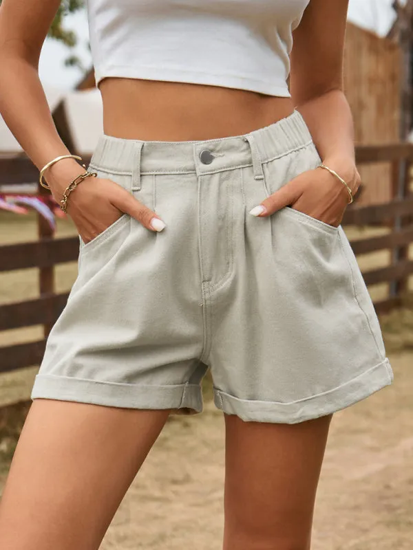 New summer all-match elastic waist design denim shorts casual pants