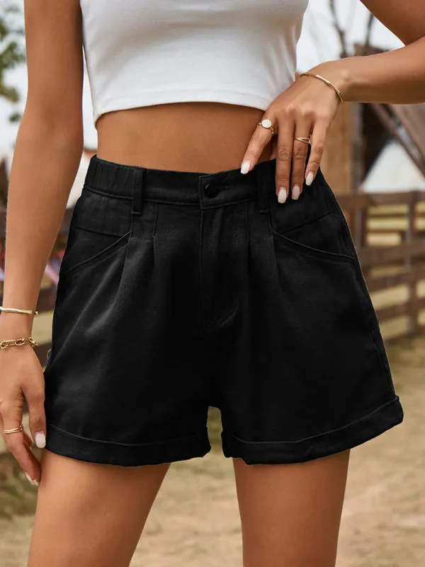 New summer all-match elastic waist design denim shorts casual pants