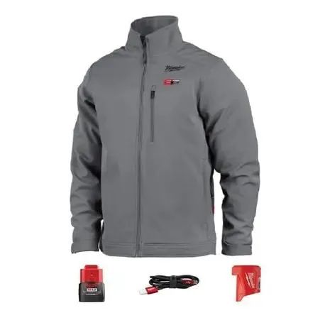 Open Box -  Milwaukee Men's Large M12 12V Lithium-Ion Cordless TOUGHSHELL Gray Heated Jacket Kit with (1) 3.0 Ah Battery and Charger