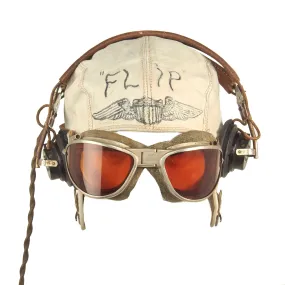 Original U.S. WWII USAAF Aviator Flight Helmet Set - AN6530 Goggles, Customized Leather Flight Helmet and Avionics