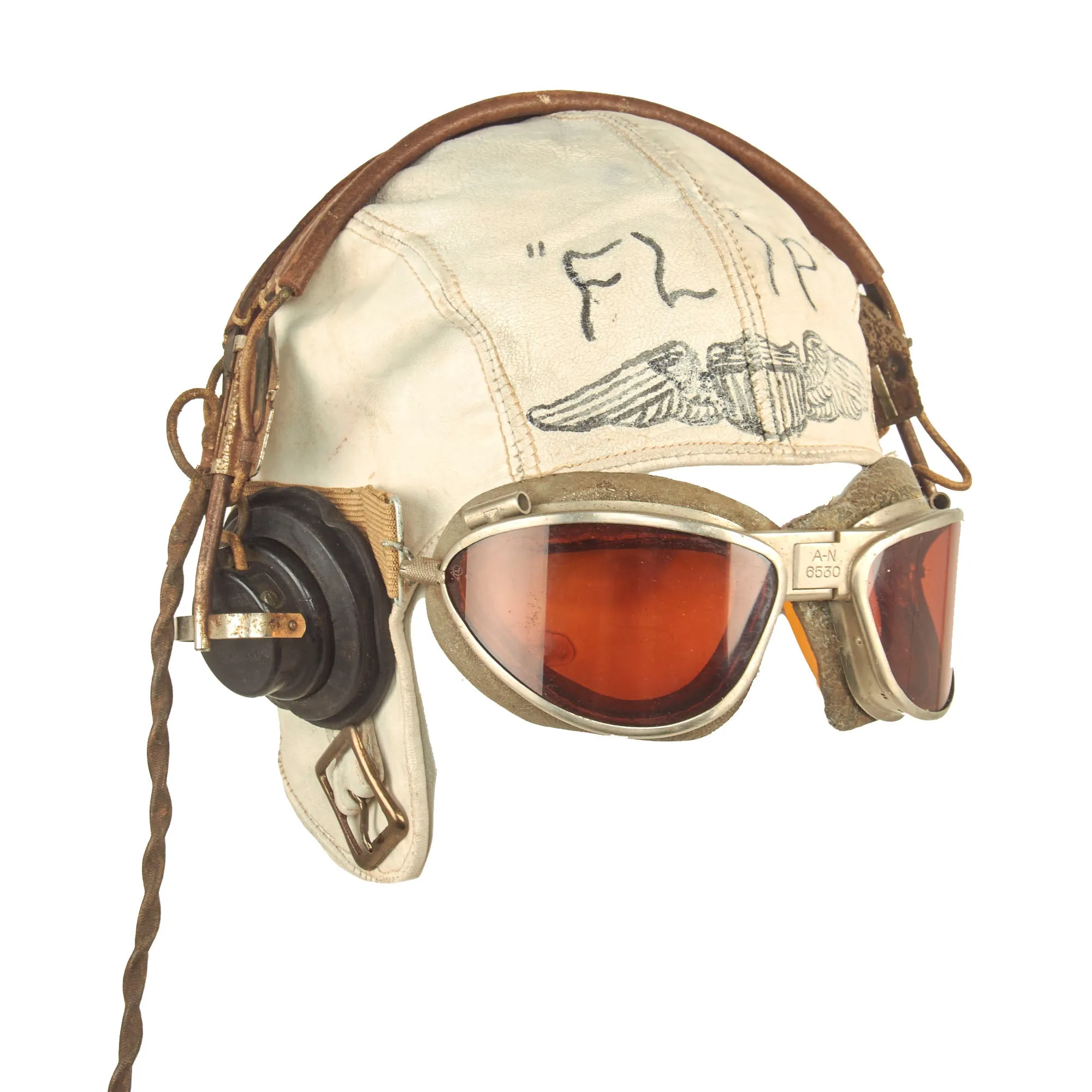 Original U.S. WWII USAAF Aviator Flight Helmet Set - AN6530 Goggles, Customized Leather Flight Helmet and Avionics