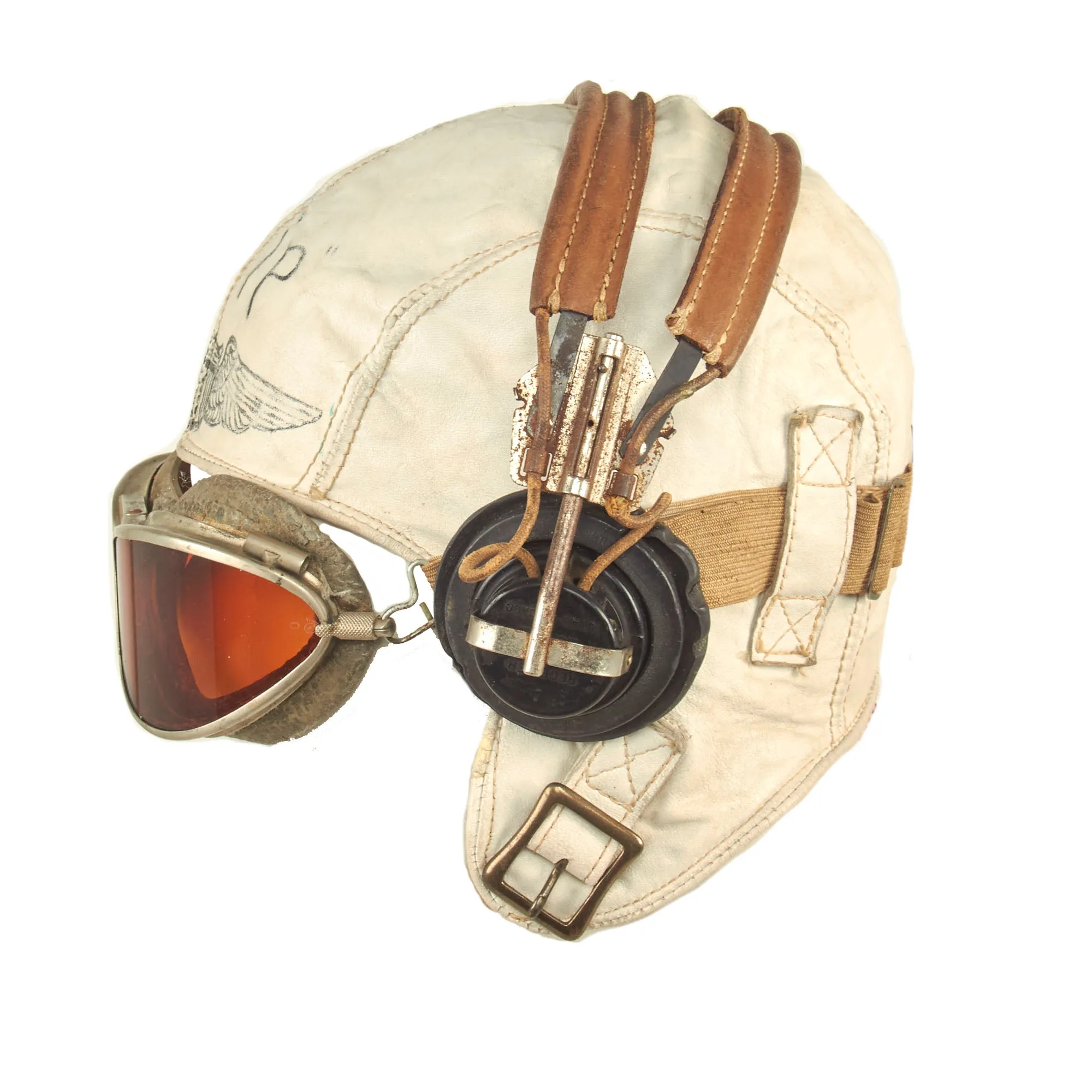 Original U.S. WWII USAAF Aviator Flight Helmet Set - AN6530 Goggles, Customized Leather Flight Helmet and Avionics