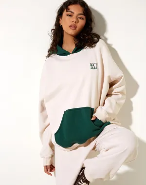 Oversize Hoodie in Forest Green Winter White M Embro