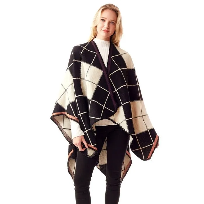 Plaid Knit Ruana Cape