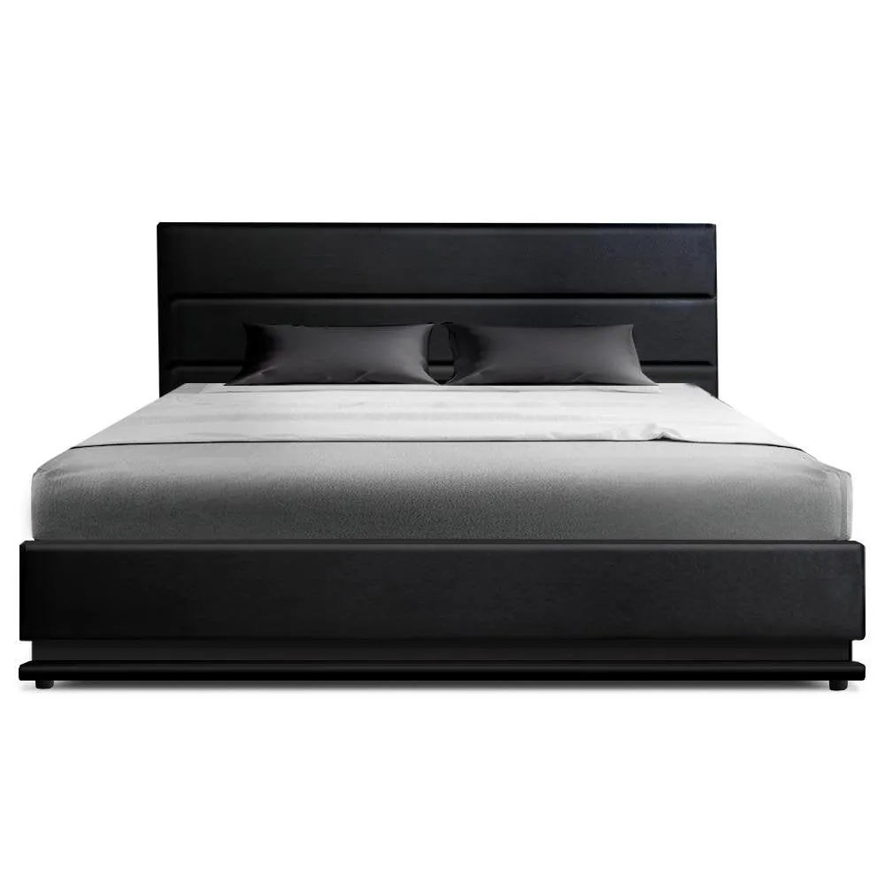 Queen Ultra Package | Henley LED Bed Black, 2 x LED Bedside Tables, Platinum Series 7 Zone Dual Euro Top Mattress, Pillowtop Mattress Topper & 4 x Pillows