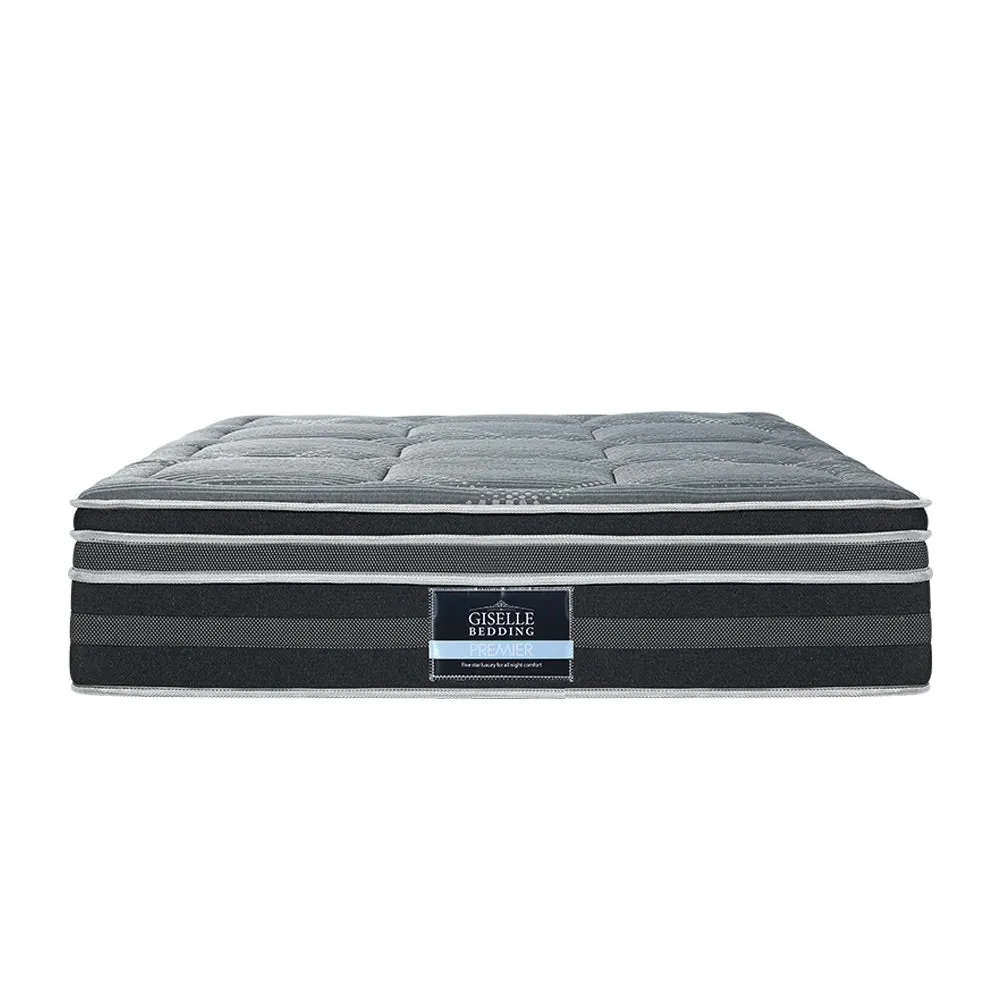 Queen Ultra Package | Henley LED Bed Black, 2 x LED Bedside Tables, Platinum Series 7 Zone Dual Euro Top Mattress, Pillowtop Mattress Topper & 4 x Pillows