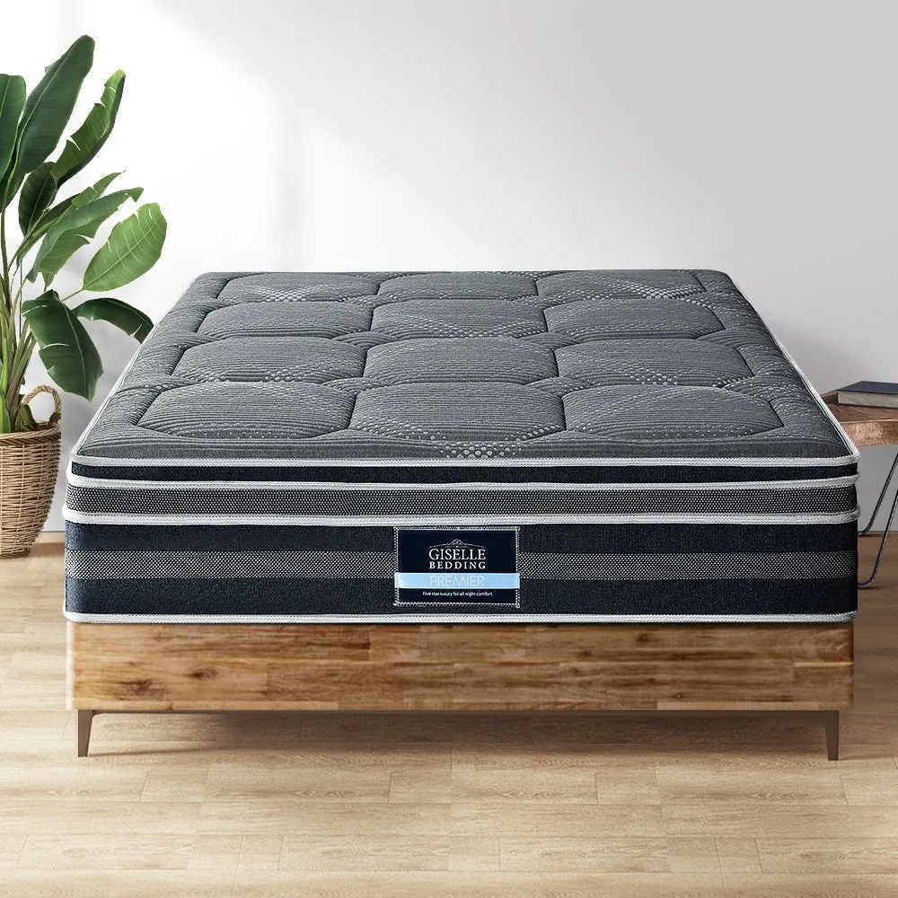 Queen Ultra Package | Henley LED Bed Black, 2 x LED Bedside Tables, Platinum Series 7 Zone Dual Euro Top Mattress, Pillowtop Mattress Topper & 4 x Pillows